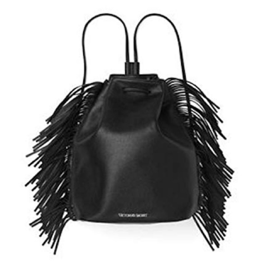 Victoria’s Secret Black Leather Fringe Backpack